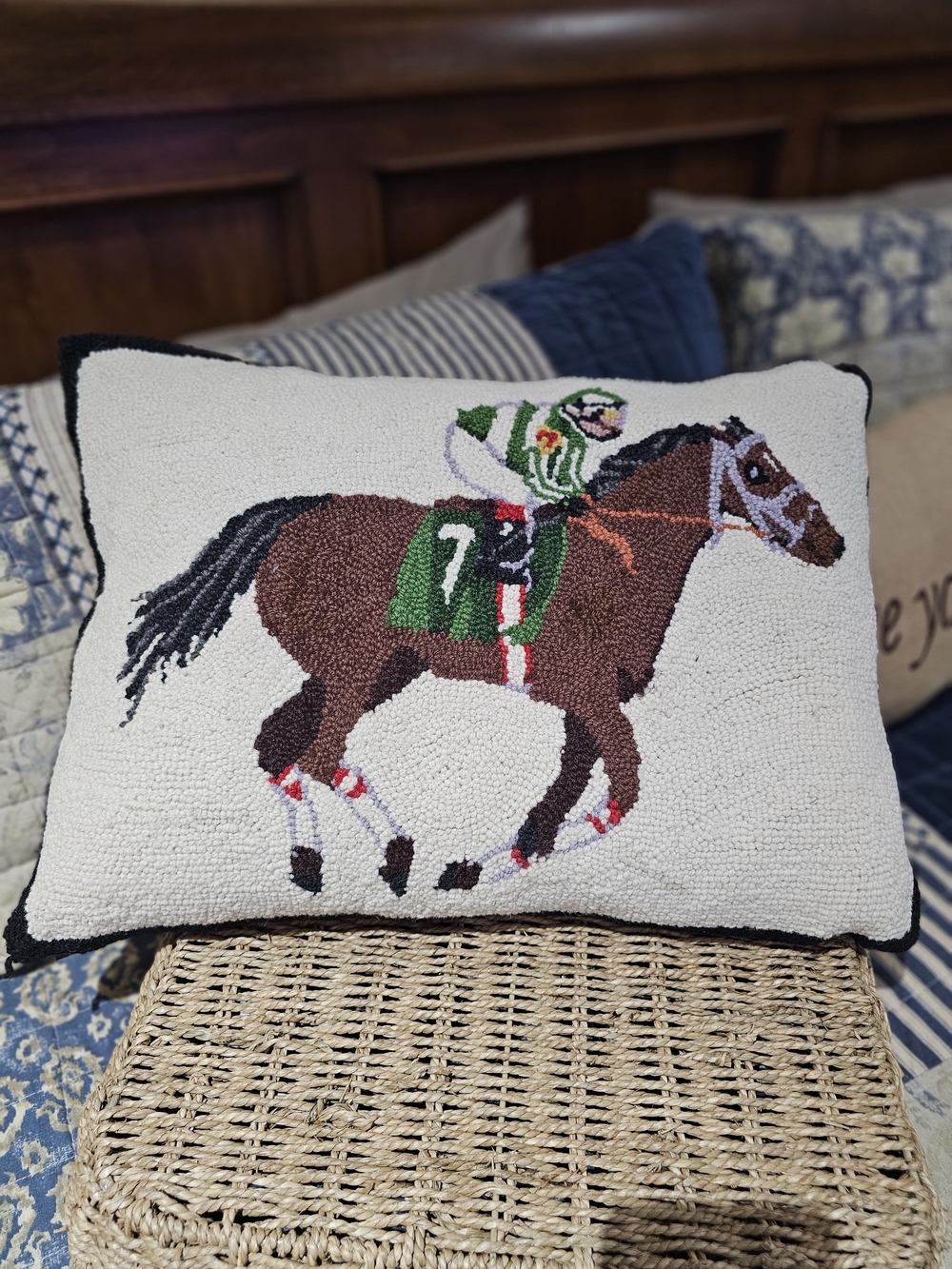 Hooked Horse & Jockey Accent Pillow, NWT